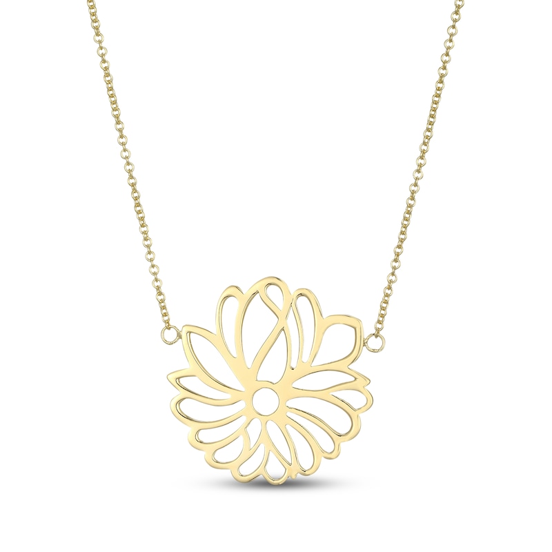 Main Image 1 of Flower Outline Necklace 18K Yellow Gold-Plated Sterling Silver 18&quot;