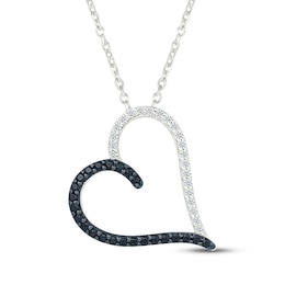 Black & White Diamond Open Heart Necklace 1/5 ct tw Sterling Silver 18&quot;