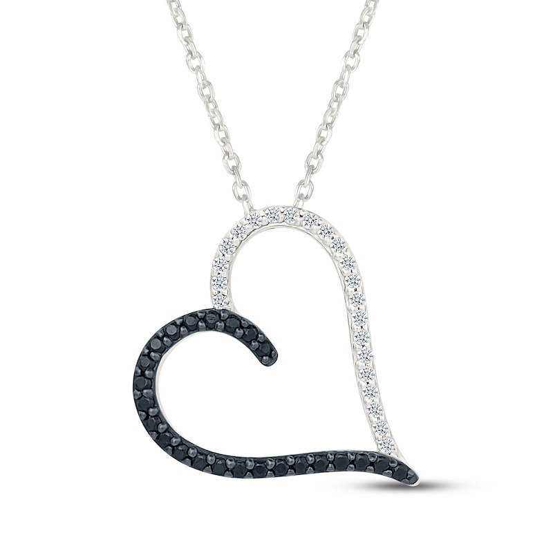 Main Image 1 of Black & White Diamond Open Heart Necklace 1/5 ct tw Sterling Silver 18&quot;