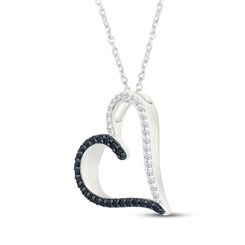 Main Image 2 of Black & White Diamond Open Heart Necklace 1/5 ct tw Sterling Silver 18&quot;