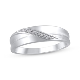 Adore Men's Diamond Diagonal Wedding Band 1/20 ct tw 10K White Gold 6.1mm