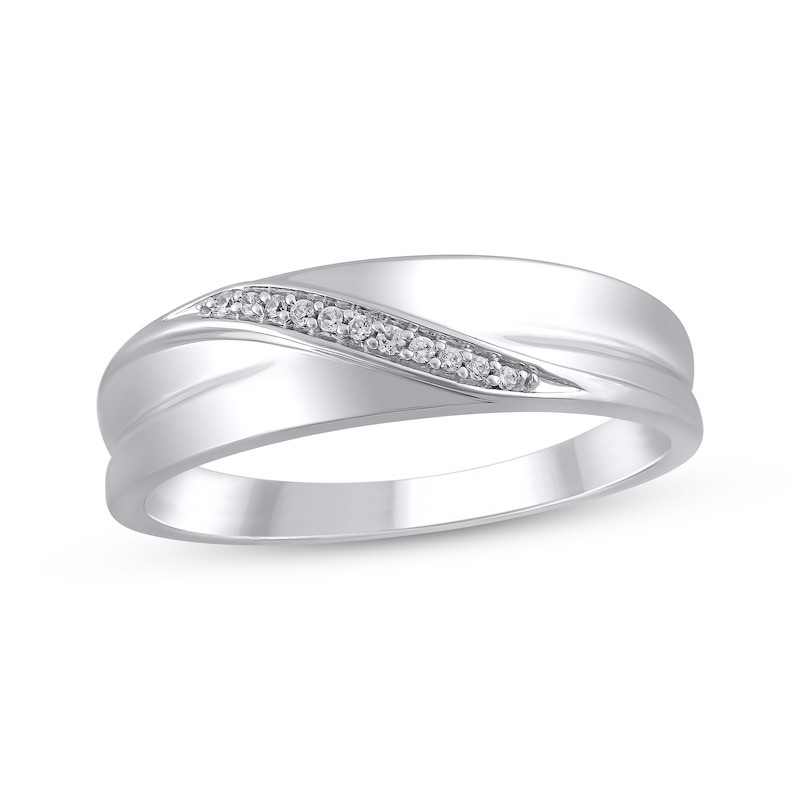 Main Image 1 of Men's Diamond Diagonal Wedding Band 1/20 ct tw 10K White Gold 6.1mm