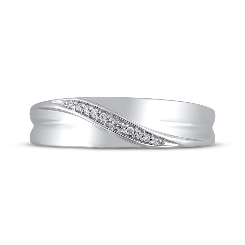 Main Image 3 of Men's Diamond Diagonal Wedding Band 1/20 ct tw 10K White Gold 6.1mm