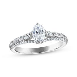 Adore Oval-Cut Diamond Halo Split Shank Engagement Ring 3/4 ct tw 14K White Gold