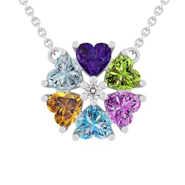 Heart Birthstone Family & Mother's Flower Necklace (3-7 Stones)