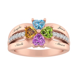 Heart Birthstone Family & Mother's Ring (2-4 Stones and Lines)