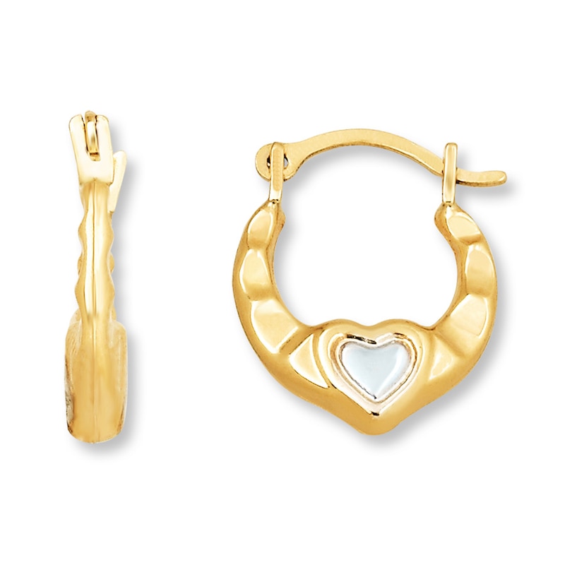 14k Gold Mother of Pearl Heart Baby / Toddler / Kids Earrings Safety S