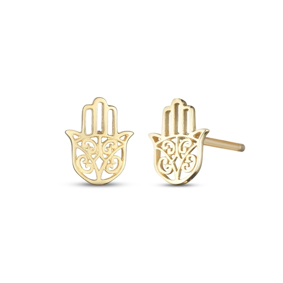 Hamsa Stud Earrings 14K Yellow Gold