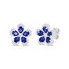 Thumbnail Image 1 of Pear-Shaped Blue Lab-Created Sapphire & White Lab-Created Sapphire Flower Earrings Sterling Silver