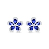 Thumbnail Image 2 of Pear-Shaped Blue Lab-Created Sapphire & White Lab-Created Sapphire Flower Earrings Sterling Silver