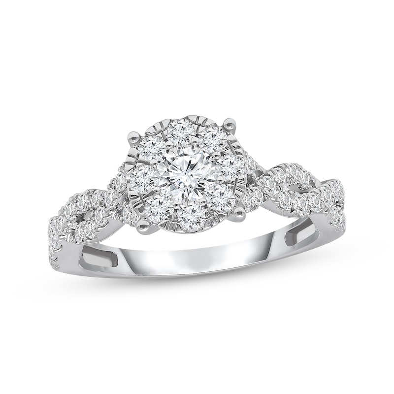 Multi-Diamond Center Twist Engagement Ring 1 ct tw 14K White Gold