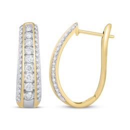 Diamond Three-Row Oval Hoop Earrings 1 ct tw 10K Yellow Gold