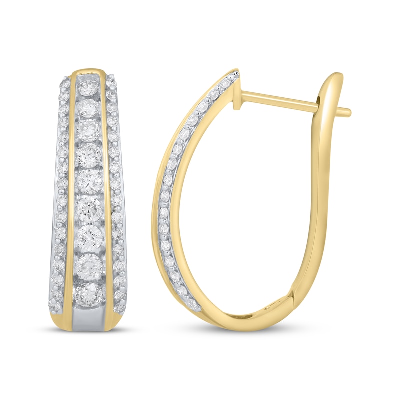 Main Image 1 of Diamond Three-Row Oval Hoop Earrings 1 ct tw 10K Yellow Gold