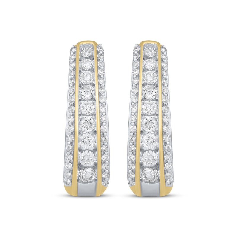 Main Image 2 of Diamond Three-Row Oval Hoop Earrings 1 ct tw 10K Yellow Gold