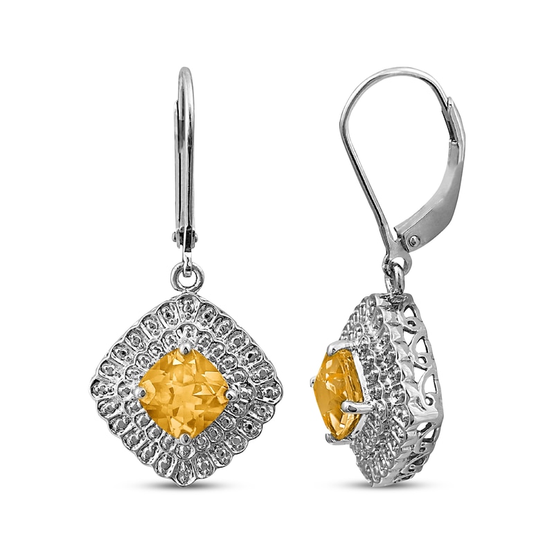 Main Image 1 of Cushion-Cut Citrine & Diamond Accent Dangle Earrings Sterling Silver