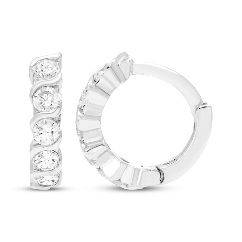 Main Image 3 of Diamond Swirl Huggie Hoop Earrings 1/4 ct tw 10K White Gold