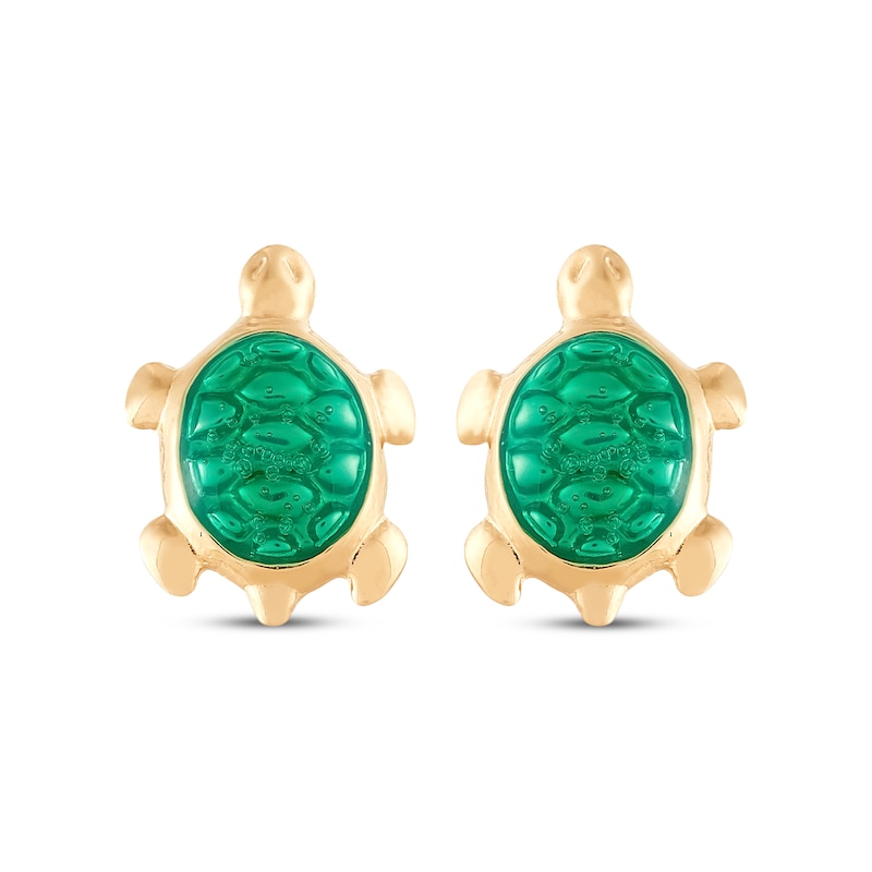 Main Image 2 of Children's Green Enamel Turtle Stud Earrings 14K Yellow Gold