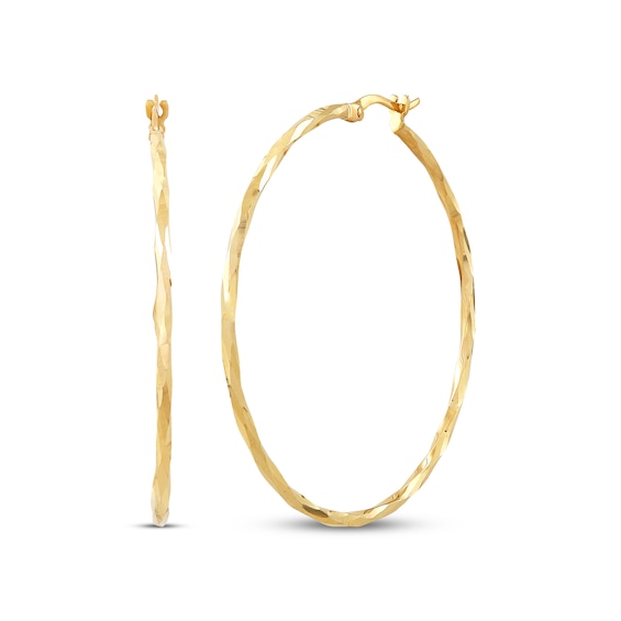 Diamond-Cut Tube Hoop Earrings 10K Yellow Gold 42mm