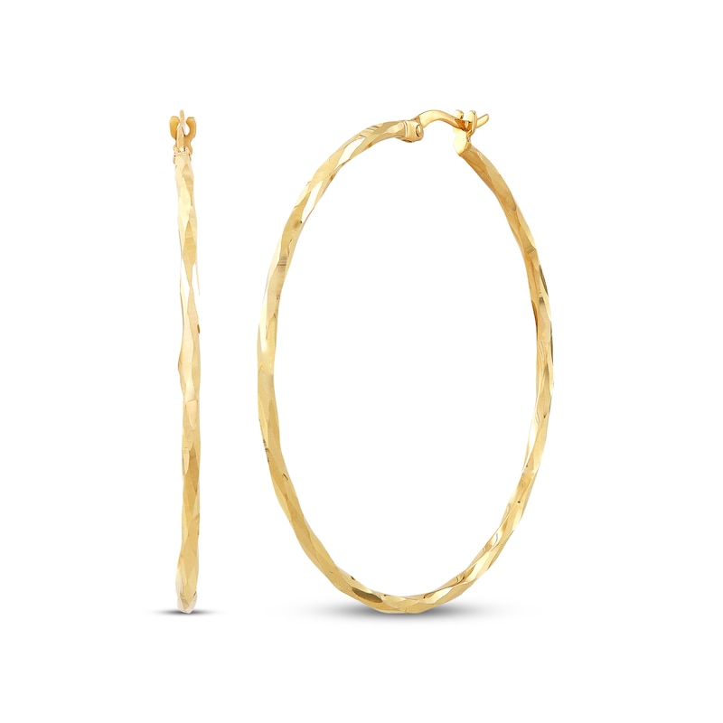 Main Image 1 of Diamond-Cut Tube Hoop Earrings 10K Yellow Gold 42mm