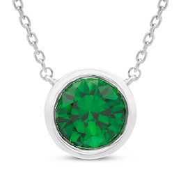 Lab-Created Emerald Solitaire Bezel-Set Necklace Sterling Silver 18&quot;