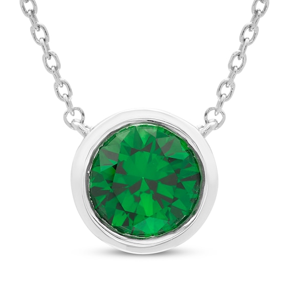 Lab-Created Emerald Solitaire Bezel-Set Necklace Sterling Silver 18"