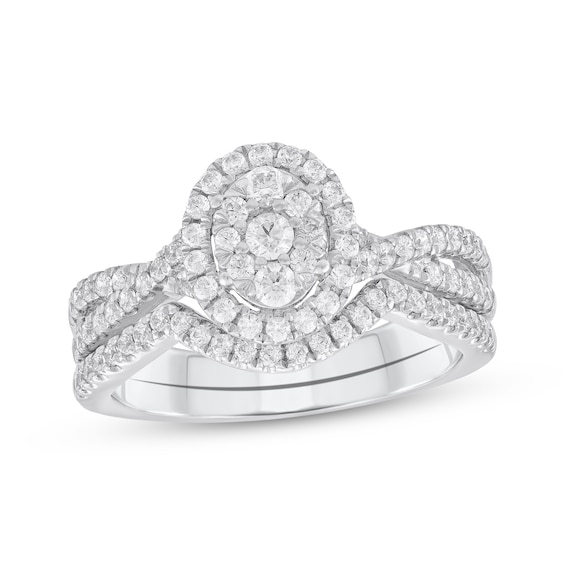 Multi-Diamond Diamond Oval Halo Bridal Set 3/4 ct tw 14K White Gold