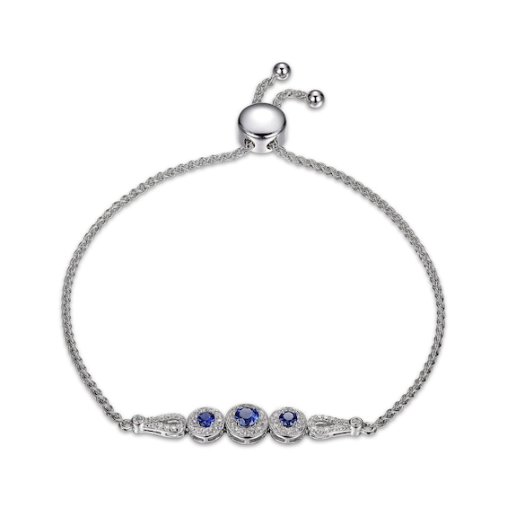 Blue & White Lab-Created Sapphire Three-Stone Bolo Bracelet