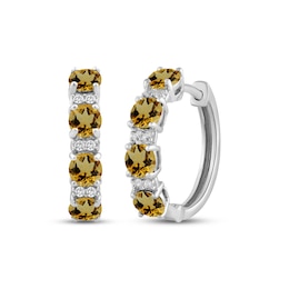 Citrine & White Lab-Created Sapphire Hoop Earrings Sterling Silver