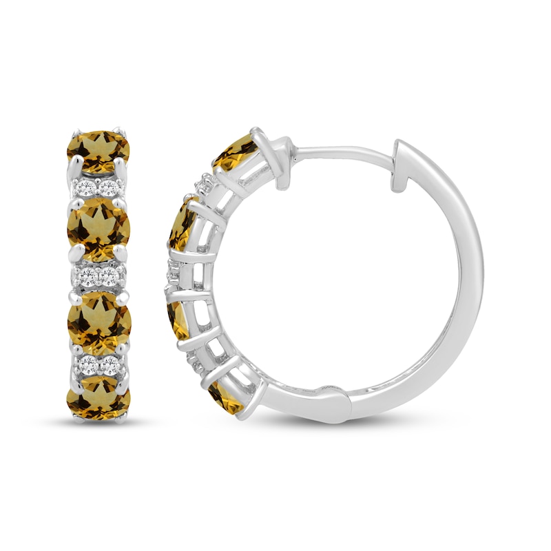 Main Image 3 of Citrine & White Lab-Created Sapphire Hoop Earrings Sterling Silver