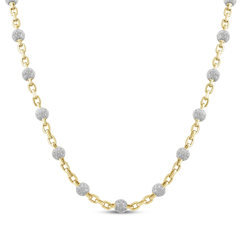 Main Image 1 of Men's Multi-Diamond Bead Station Chain Necklace 2-1/2 ct tw 10K Yellow Gold 22&quot;