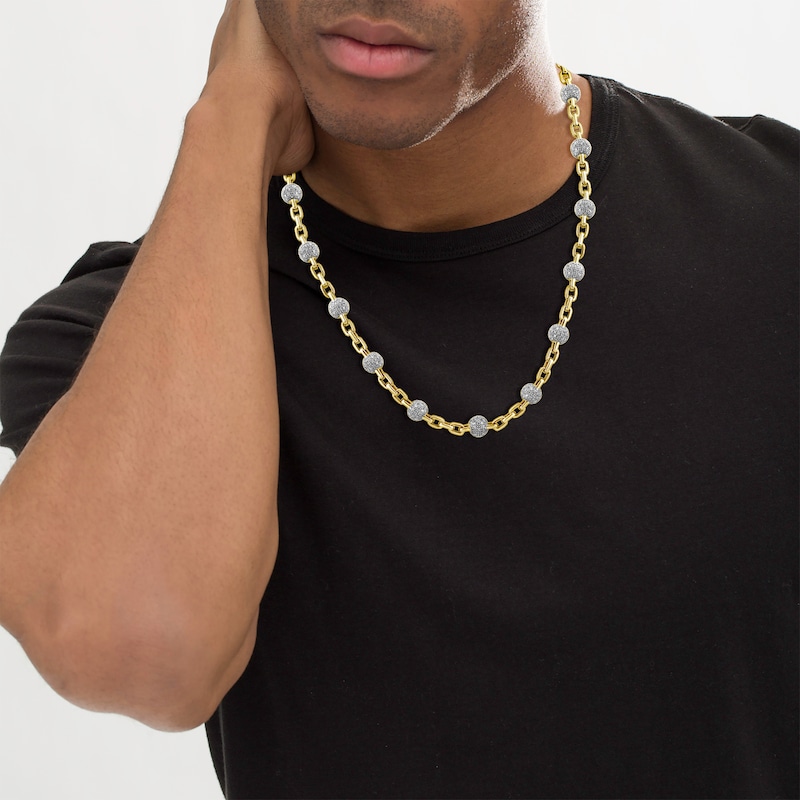 Main Image 3 of Men's Multi-Diamond Bead Station Chain Necklace 2-1/2 ct tw 10K Yellow Gold 22&quot;