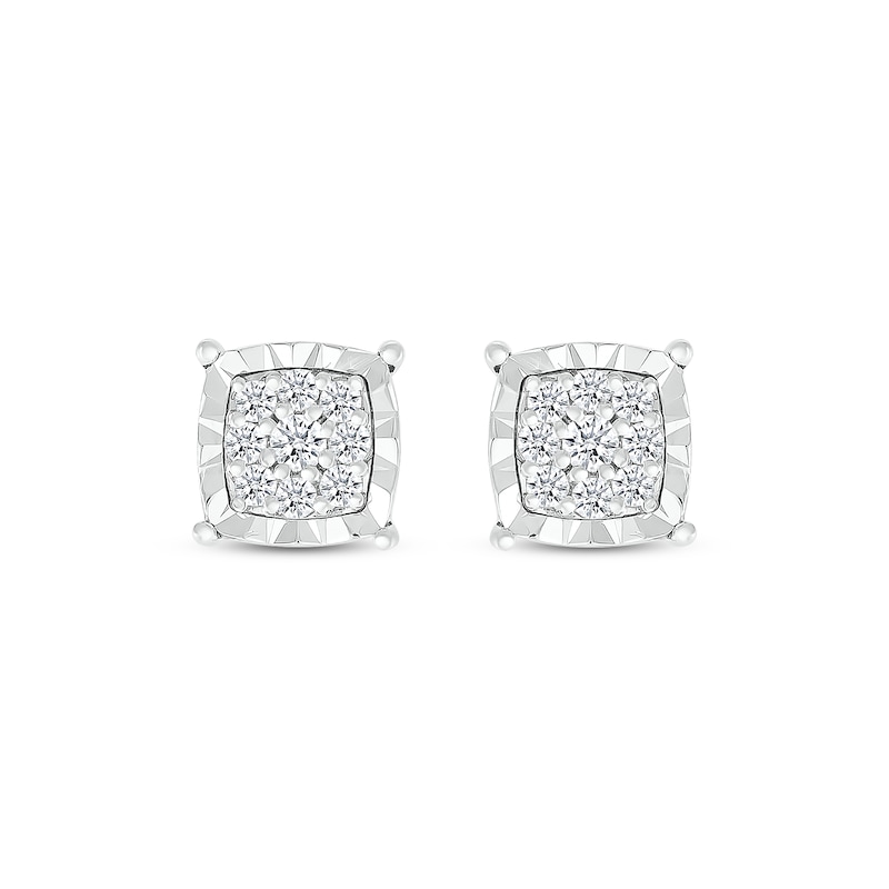 Multi-Diamond Cushion-Shaped Stud Earrings 1/4 ct tw Sterling Silver