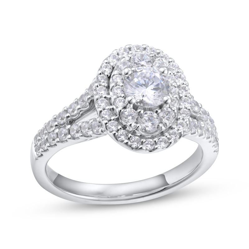 Main Image 1 of Round-Cut Diamond Double Oval Halo Engagement Ring 1-1/2 ct tw 14K White Gold