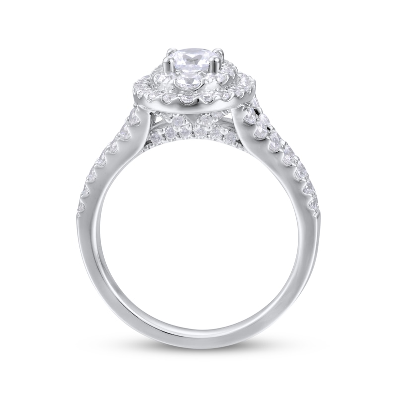 Main Image 3 of Round-Cut Diamond Double Oval Halo Engagement Ring 1-1/2 ct tw 14K White Gold