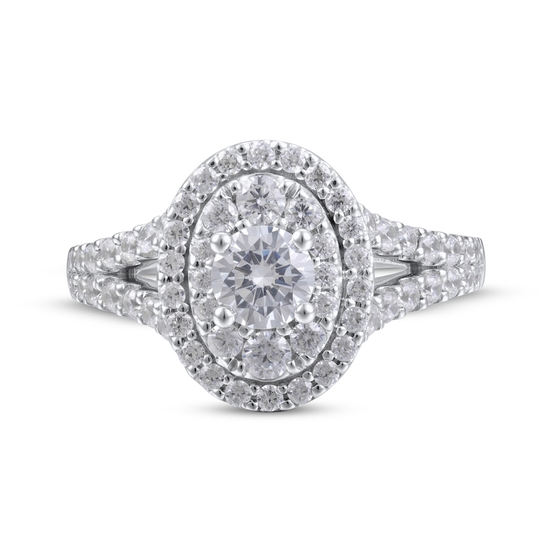 Main Image 4 of Round-Cut Diamond Double Oval Halo Engagement Ring 1-1/2 ct tw 14K White Gold