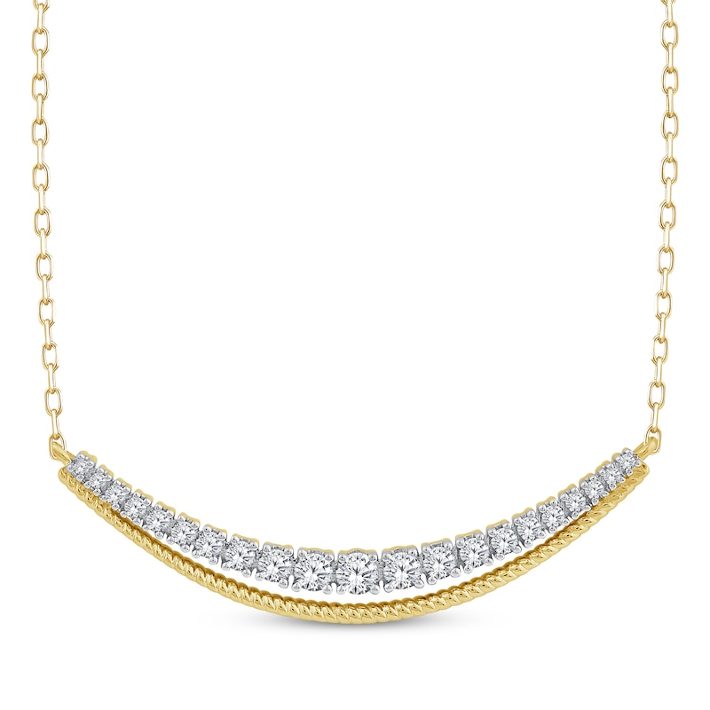 Main Image 1 of Threads of Love Diamond Graduated Curved Bar Necklace 3/8 ct tw 10K Yellow Gold 19.5&quot;