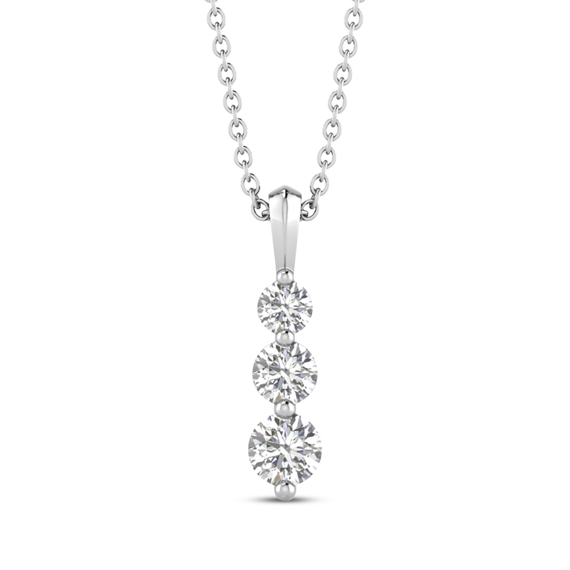 Main Image 1 of Memories, Moments, Magic Diamond Three-Stone Necklace 1/2 ct tw 10K White Gold 18&quot;