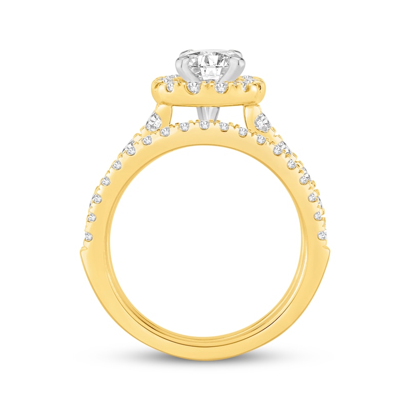 Main Image 3 of Certified Round-Cut Lab-Grown Diamond Cushion-Shaped Halo Bridal Set 2-1/6 ct tw 14K Two-Tone Gold