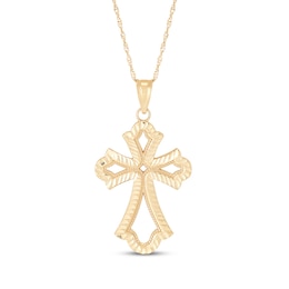 Diamond-Cut Fleur-de-Lis Cross Necklace 10K Yellow Gold 18&quot;