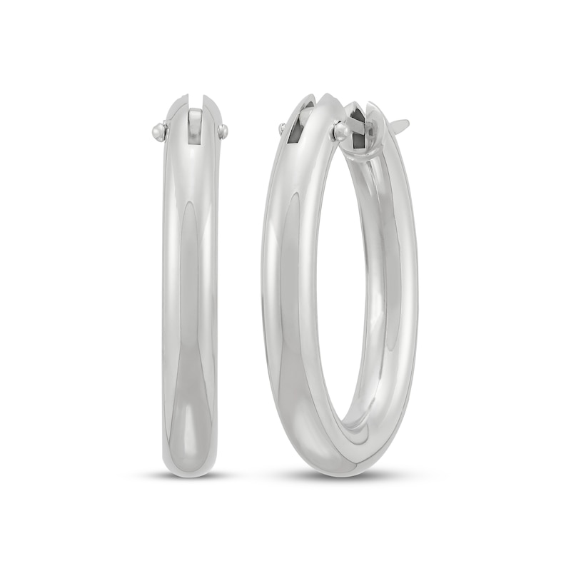 Main Image 1 of Hollow Polished Oval Tube Hoop Earrings Sterling Silver