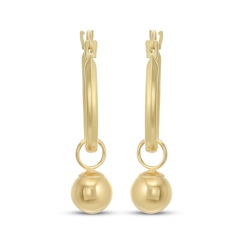 Main Image 2 of Round Hoop Earrings with Ball Dangles 14K Yellow Gold