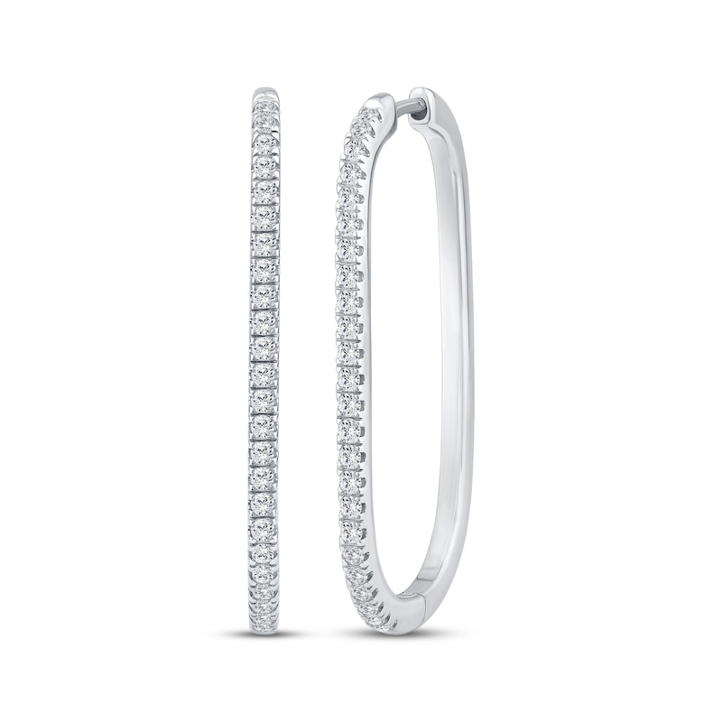 Main Image 1 of Diamond Elongated Oval Hoop Earrings 1/2 ct tw 10K White Gold