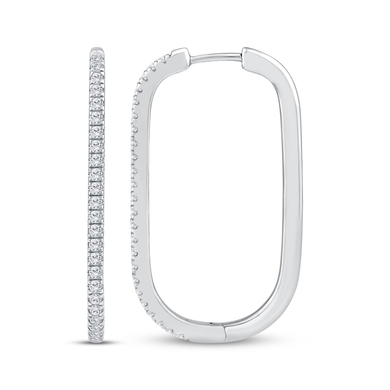 Main Image 3 of Diamond Elongated Oval Hoop Earrings 1/2 ct tw 10K White Gold