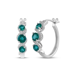 Memories Moments Magic Lab-Created Emerald & Diamond Twist Hoop Earrings 1/6 ct tw Sterling Silver