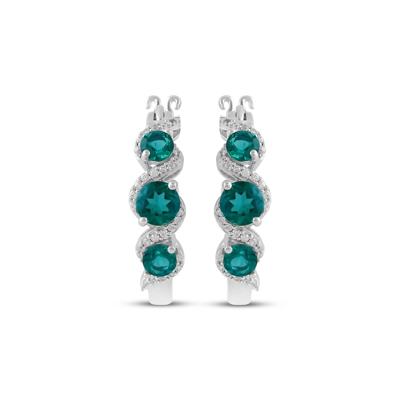 Main Image 2 of Memories Moments Magic Lab-Created Emerald & Diamond Twist Hoop Earrings 1/6 ct tw Sterling Silver