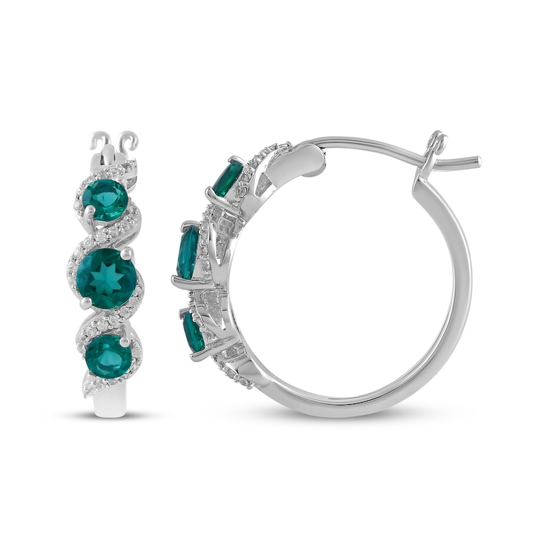 Main Image 3 of Memories Moments Magic Lab-Created Emerald & Diamond Twist Hoop Earrings 1/6 ct tw Sterling Silver