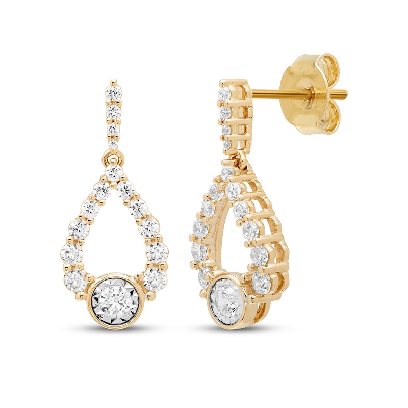 Main Image 1 of Milestones Diamond Teardrop Dangle Earrings 1/2 ct tw 10K Yellow Gold