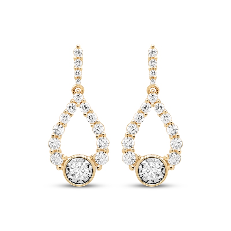 Main Image 2 of Milestones Diamond Teardrop Dangle Earrings 1/2 ct tw 10K Yellow Gold