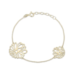 Flower Outline Station Bracelet 18K Yellow Gold-Plated Sterling Silver 7.5&quot;