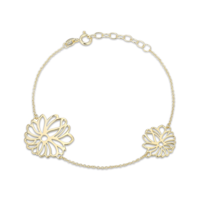 Main Image 1 of Flower Outline Station Bracelet 18K Yellow Gold-Plated Sterling Silver 7.5&quot;